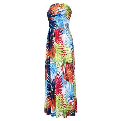 Women Strapless Boho Dress Casual Loose Ruched Long Maxi Dress with Pockets