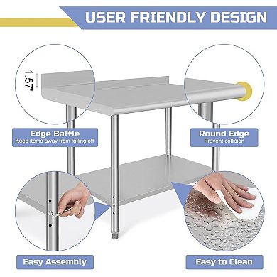IDEALHOUSE Stainless Steel Commercial Prep Table