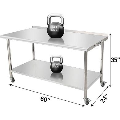 IDEALHOUSE 60 Inch Stainless Steel Prep Table with Wheels