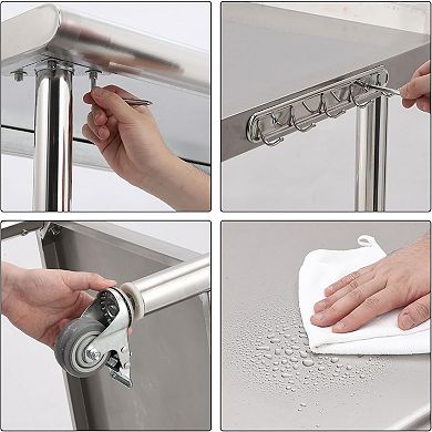 IDEALHOUSE 60 Inch Stainless Steel Prep Table with Wheels