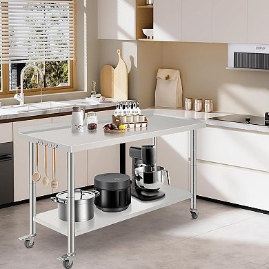 IDEALHOUSE 60 Inch Stainless Steel Prep Table with Wheels