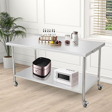 IDEALHOUSE 60 Inch Stainless Steel Prep Table with Wheels