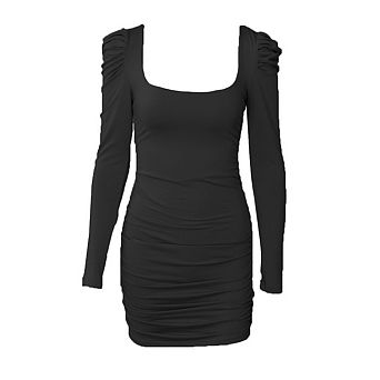 Women's Deep V Neck Long Sleeve Fitted Mini Party Club Bodycon Dress