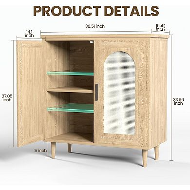 IDEALHOUSE Boho Rattan Sideboard Cabinet with Storage