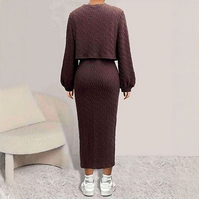 2 Piece Sweater Dresses for Women Slit Long Sleeve Womens Midi Dress Pullover Bodycon Going Out