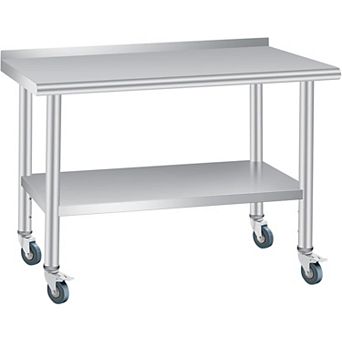 IDEALHOUSE Stainless Steel Work Table with Backsplash & Wheels