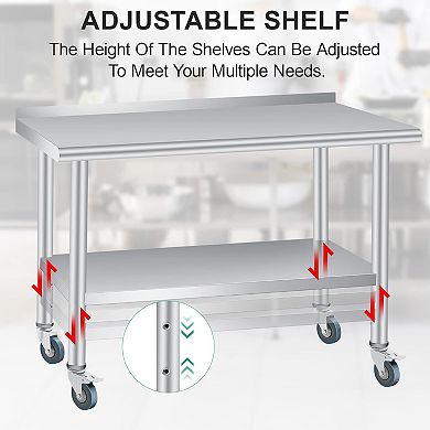 IDEALHOUSE Stainless Steel Work Table with Backsplash & Wheels