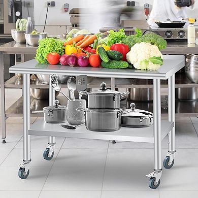 IDEALHOUSE Stainless Steel Work Table with Backsplash & Wheels