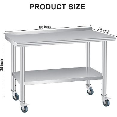 IDEALHOUSE Stainless Steel Work Table with Backsplash & Wheels