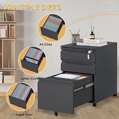 IDEALHOUSE 3-Drawer Locking Metal File Cabinet