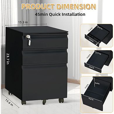 IDEALHOUSE 3-Drawer Locking Metal File Cabinet