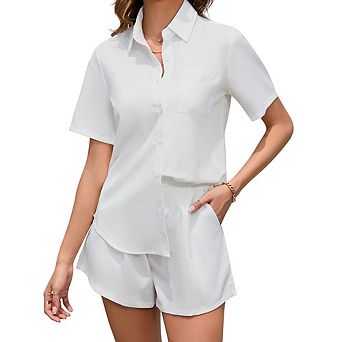 Women's Printed Two-Piece Sets Short Sleeve Shirt Shorts Casual Set