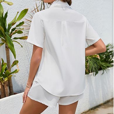 Women's Printed Two-Piece Sets Short Sleeve Shirt Shorts Casual Set