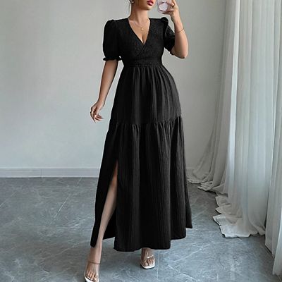 sachin and babi light blue dress Womens Casual Midi Dress V Neck Wrap Lightweight Short Sleeve Elastic  Dresss Side Slit Beach Clothes