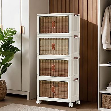 IDEALHOUSE 4-Tier Foldable Plastic Storage Cabinet