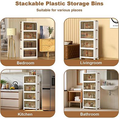 IDEALHOUSE 4-Tier Foldable Plastic Storage Cabinet
