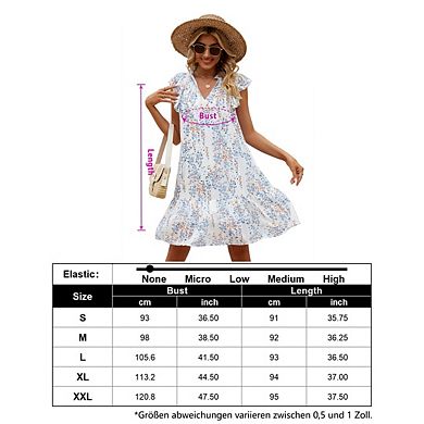 Women's Babydoll Mini Dress V Neck Flutter Sleeve Boho Floral Flowy Shift Short Dress