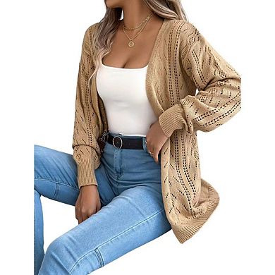Womens Open Front Long Crochet Cardigan Sweater Boho Hollow Out Solid Color Oversized Outwear