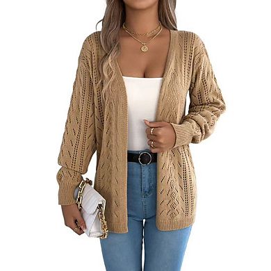 Womens Open Front Long Crochet Cardigan Sweater Boho Hollow Out Solid Color Oversized Outwear