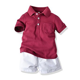 Toddler Boys Red Polo Top with Shorts Set