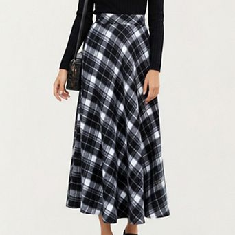 Women’s Plaid Maxi Skirt with Soft Flowing Drape and Comfortable Stretch Waistband Detail