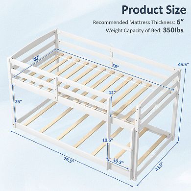 Twin Size Bunk Bed with High Guardrails and Integrated Ladder