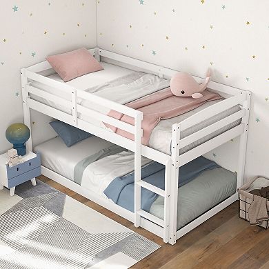Twin Size Bunk Bed with High Guardrails and Integrated Ladder
