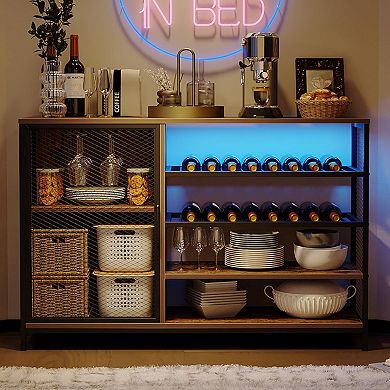 IDEALHOUSE 47 Inch Industrial Wine Bar with LED Lights