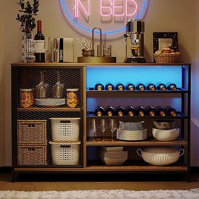 IDEALHOUSE 47 Inch Industrial Wine Bar with LED Lights