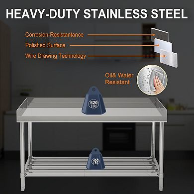 IDEALHOUSE Stainless Steel Prep Table with Backsplash