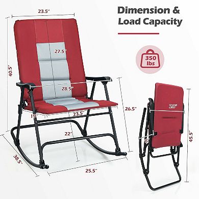 Foldable Padded Rocking Camping Chair with Backrest and Armrest