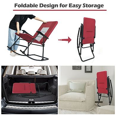 Foldable Padded Rocking Camping Chair with Backrest and Armrest