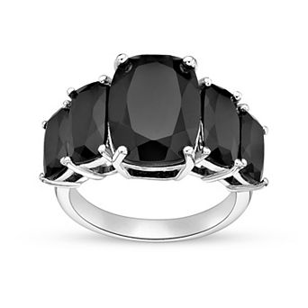 Gemminded Rhodium Over Sterling Silver Elongated Cushion-Cut Onyx Five Stone Ring