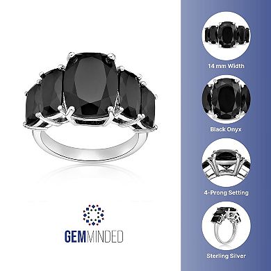 Gemminded Rhodium Over Sterling Silver Elongated Cushion-Cut Onyx Five Stone Ring