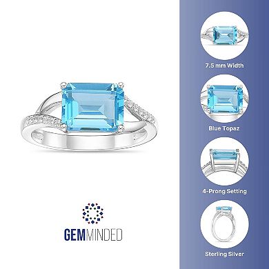 Gemminded Rhodium Over Sterling Silver Blue Topaz Ring with Diamond Accents