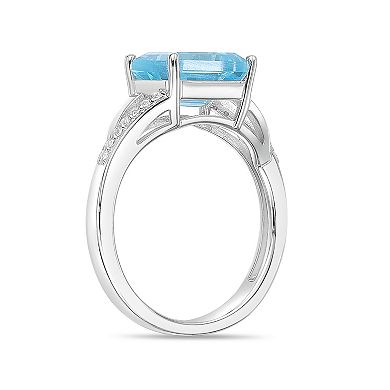 Gemminded Rhodium Over Sterling Silver Blue Topaz Ring with Diamond Accents