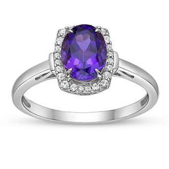 Gemminded Rhodium Over Sterling Silver Amethyst & Lab-Created White Sapphire Ring
