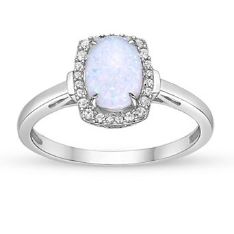Gemminded Rhodium Over Sterling Silver Lab-Created Opal & Lab-Created White Sapphire Ring