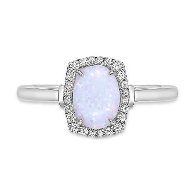 Gemminded Rhodium Over Sterling Silver Lab-Created Opal & Lab-Created White Sapphire Ring
