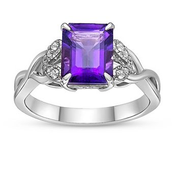 Gemminded Rhodium Over Sterling Silver Amethyst & Lab-Created White Sapphire Ring