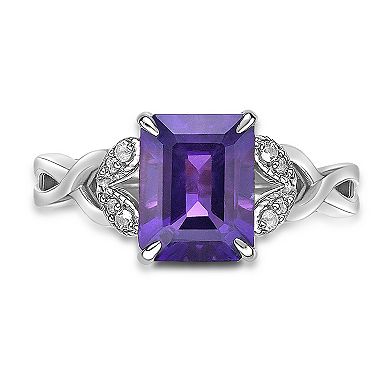 Gemminded Rhodium Over Sterling Silver Amethyst & Lab-Created White Sapphire Ring