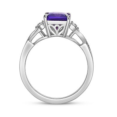 Gemminded Rhodium Over Sterling Silver Amethyst & Lab-Created White Sapphire Ring