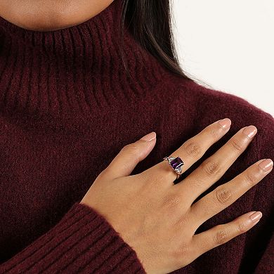 Gemminded Rhodium Over Sterling Silver Amethyst & Lab-Created White Sapphire Ring