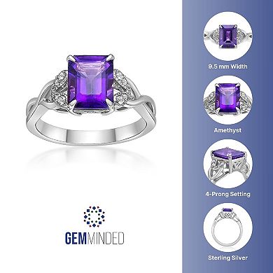 Gemminded Rhodium Over Sterling Silver Amethyst & Lab-Created White Sapphire Ring