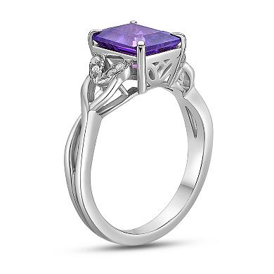 Gemminded Rhodium Over Sterling Silver Amethyst & Lab-Created White Sapphire Ring