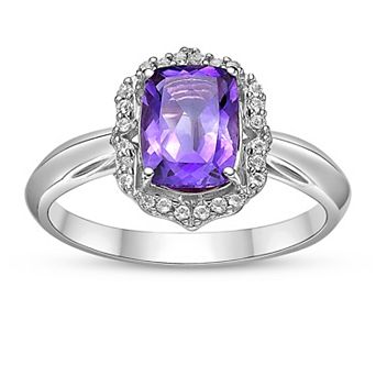 Gemminded Rhodium Over Sterling Silver Amethyst & Lab-Created White Sapphire Ring