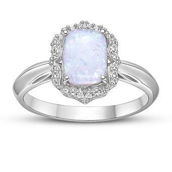 Gemminded Rhodium Over Sterling Silver Lab-Created Opal & Lab-Created White Sapphire Ring