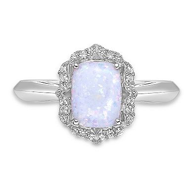 Gemminded Rhodium Over Sterling Silver Lab-Created Opal & Lab-Created White Sapphire Ring