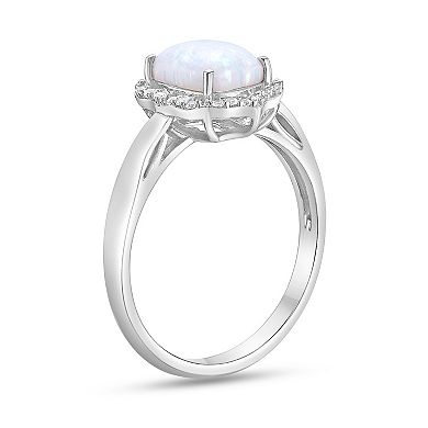 Gemminded Rhodium Over Sterling Silver Lab-Created Opal & Lab-Created White Sapphire Ring
