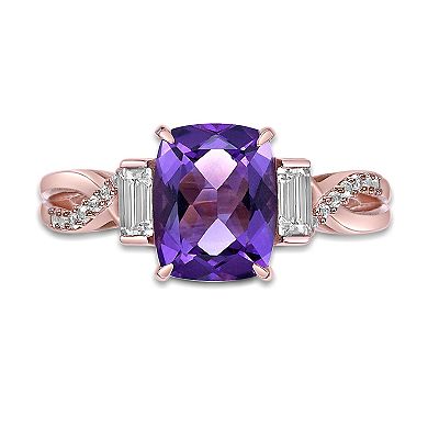 Gemminded 18k Rose Gold Over Sterling Silver Amethyst & White Topaz Ring